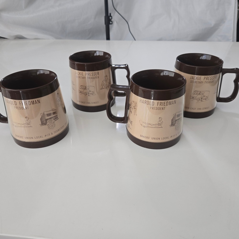 Vintage Thermo-Serv Teamsters Union Bakers Local 19 Mugs Set of 4 Brown USA